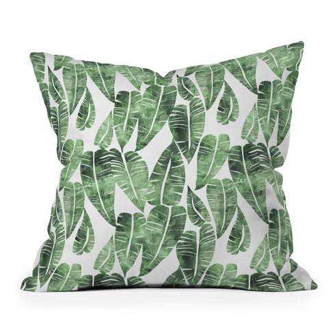Schatzi Brown Island Goddess Leaf Green Outdoor Throw Pillow