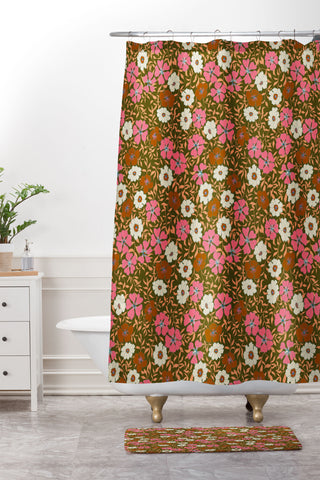 Schatzi Brown Jirra Floral Olive Shower Curtain And Mat