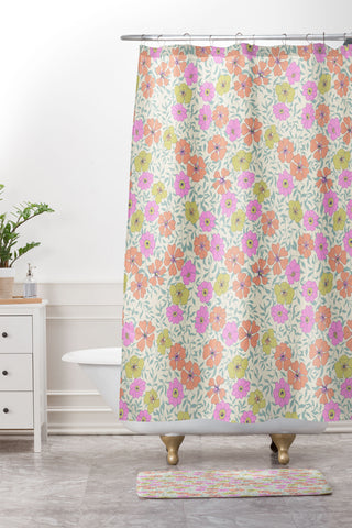 Schatzi Brown Jirra Floral Pastel Shower Curtain And Mat