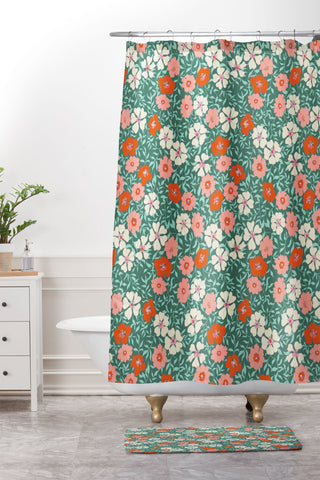 Schatzi Brown Jirra Floral Spring Shower Curtain And Mat
