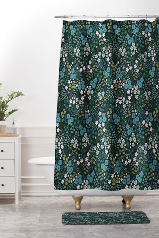 Schatzi Brown Joycelyn Ditsy Green Shower Curtain And Mat