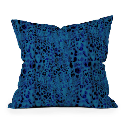 Schatzi Brown Jungle Cat Blue Outdoor Throw Pillow