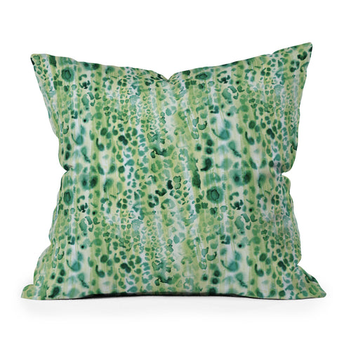 Schatzi Brown Jungle Cat Green Outdoor Throw Pillow