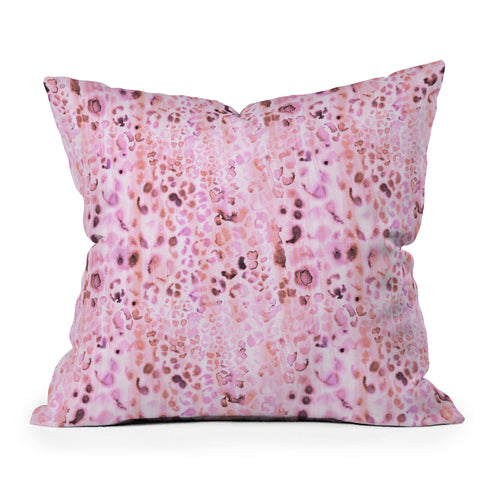 Schatzi Brown Jungle Cat Pink Outdoor Throw Pillow