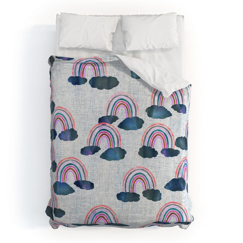 Schatzi Brown Just Rainbows light Linen Duvet Cover