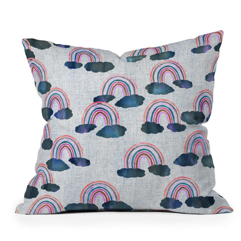 Schatzi Brown Just Rainbows light Linen Outdoor Throw Pillow
