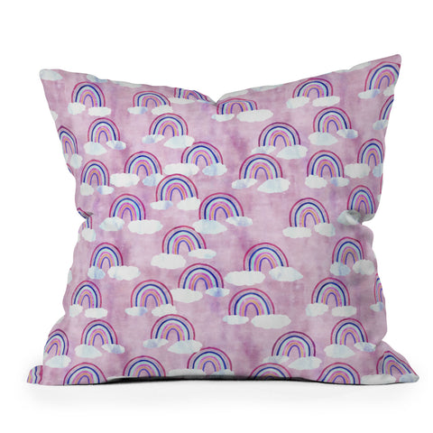 Schatzi Brown Just Rainbows Pink Outdoor Throw Pillow