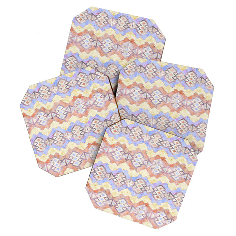 Schatzi Brown Kilim Kind Stripe Peach Coaster Set