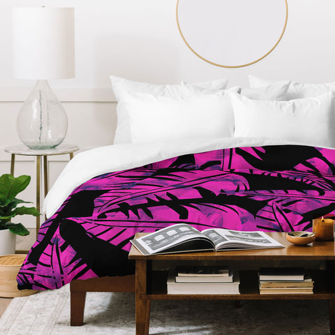 Schatzi Brown Lani Kai Leaf Magenta Duvet Cover