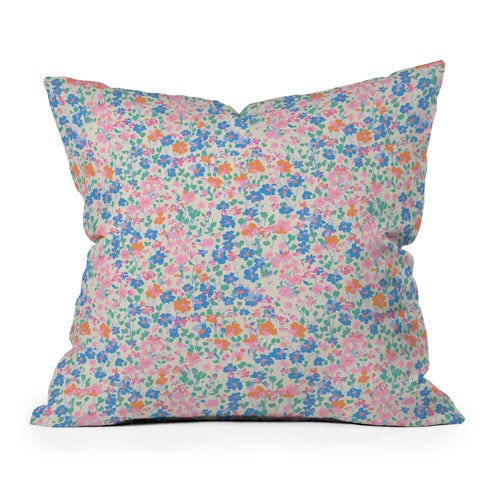 Schatzi Brown Laural Ditsy Ivory Outdoor Throw Pillow