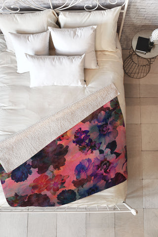 Schatzi Brown Le Fleur Pink Fleece Throw Blanket