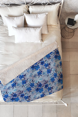 Schatzi Brown Leila Floral Bluebell Fleece Throw Blanket