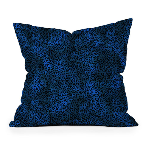 Schatzi Brown Leopard Blue Outdoor Throw Pillow