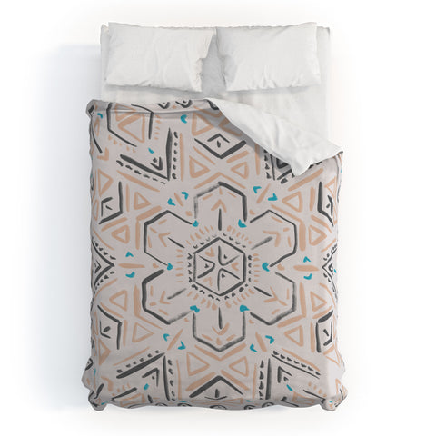 Schatzi Brown Line Tribal Mandala 1a Duvet Cover