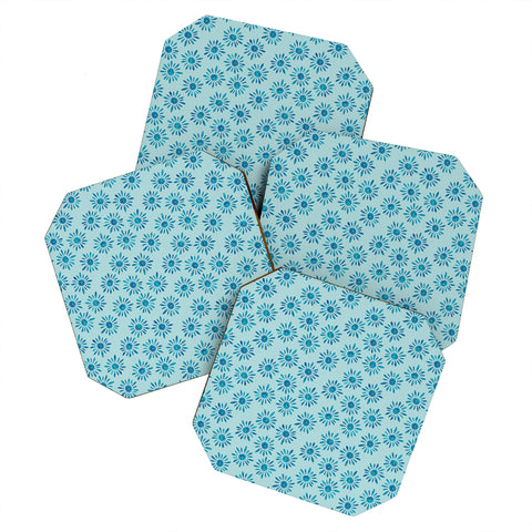 Schatzi Brown Lotta Floral Light Aqua Coaster Set