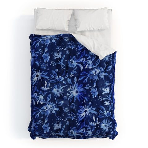 Schatzi Brown Lovely Floral Dark Blue Duvet Cover