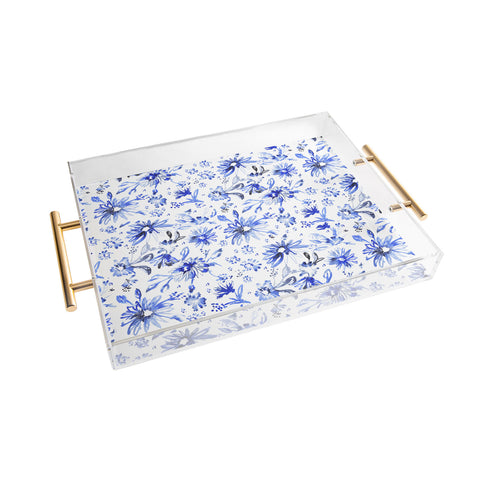 Schatzi Brown Lovely Floral White Blue Acrylic Tray