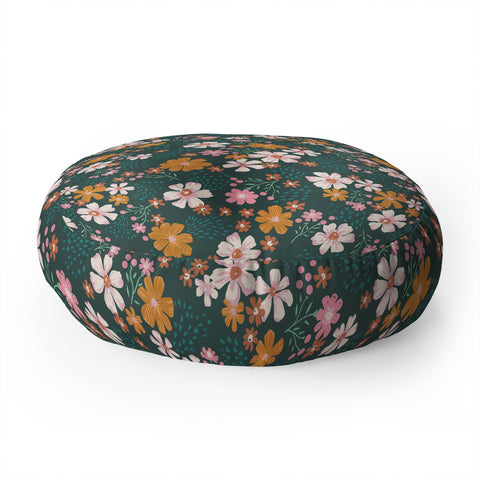 Schatzi Brown Macy Floral Green Floor Pillow Round