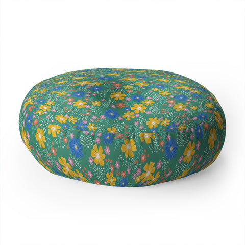 Schatzi Brown Macy Floral Kelly Green Floor Pillow Round
