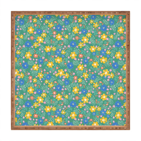 Schatzi Brown Macy Floral Kelly Green Square Tray