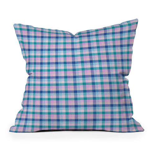 Schatzi Brown Marlene Plaid Cool Ombre Outdoor Throw Pillow