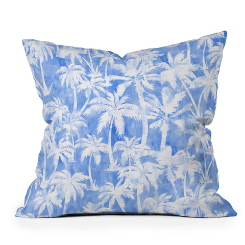 Schatzi Brown Maui Palm 2 Light Blue Outdoor Throw Pillow