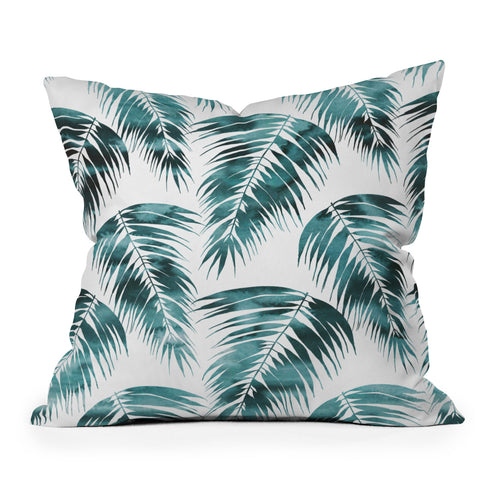 Schatzi Brown Maui Palm Green and White Outdoor Throw Pillow