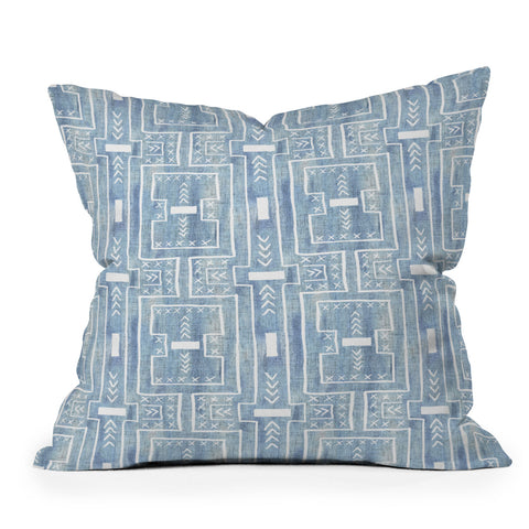 Schatzi Brown Modern Mud Cloth 7 Light Denim Outdoor Throw Pillow