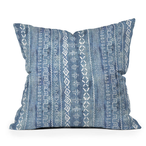 Schatzi Brown Modern Mudcloth Light Denim Outdoor Throw Pillow