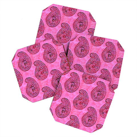 Schatzi Brown Mora Paisley Hot Pink Coaster Set