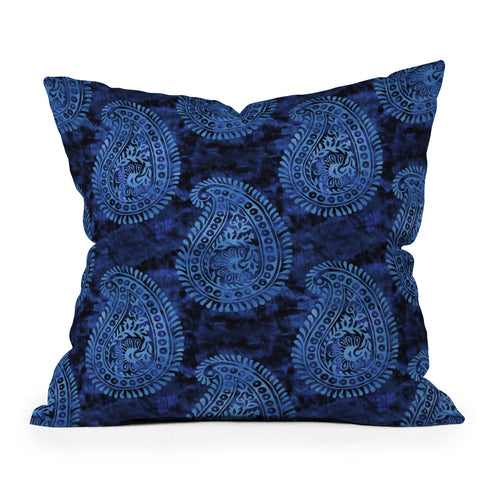 Schatzi Brown Mora Paisley Indigo Outdoor Throw Pillow