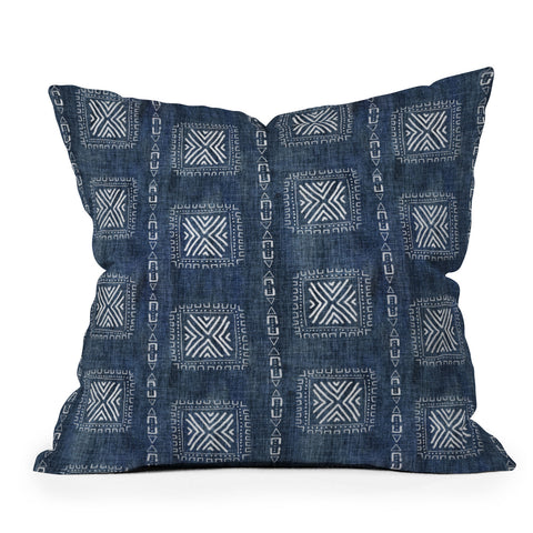 Schatzi Brown Mudcloth 3 Denim Outdoor Throw Pillow