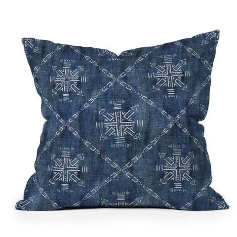Schatzi Brown Mudcloth 4 Denim Outdoor Throw Pillow