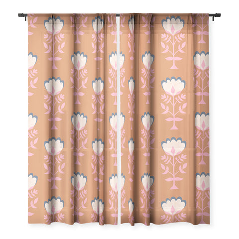 Schatzi Brown Norr Flower Orange Sheer Window Curtain