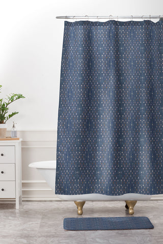 Schatzi Brown Norr Lines Dots Blue Shower Curtain And Mat