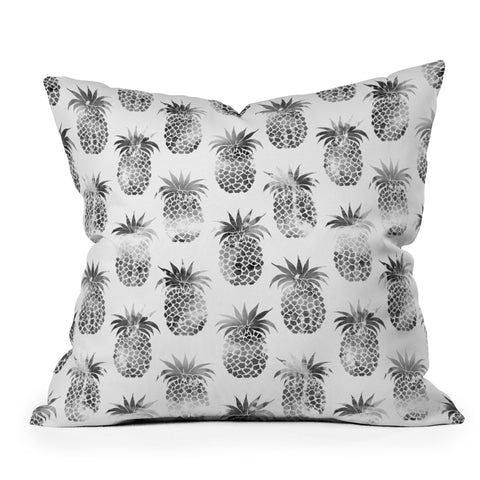 Schatzi Brown Pineapples Black Outdoor Throw Pillow
