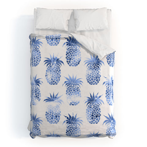 Schatzi Brown Pineapples Blue Duvet Cover