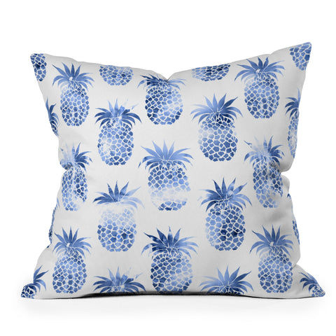 Schatzi Brown Pineapples Blue Outdoor Throw Pillow