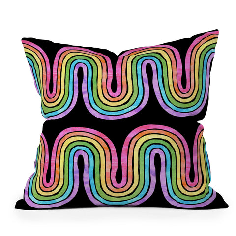 Schatzi Brown Rainbow Wave Black Outdoor Throw Pillow