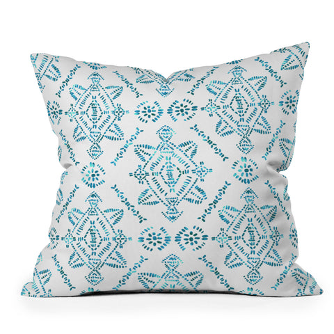 Schatzi Brown Reeve Pattern Aqua Outdoor Throw Pillow
