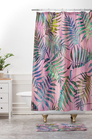 Schatzi Brown Reeya Tropical Pinky Shower Curtain And Mat