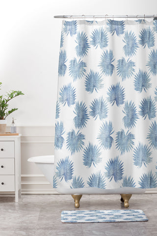 Schatzi Brown Sun Palm Chambray Shower Curtain And Mat