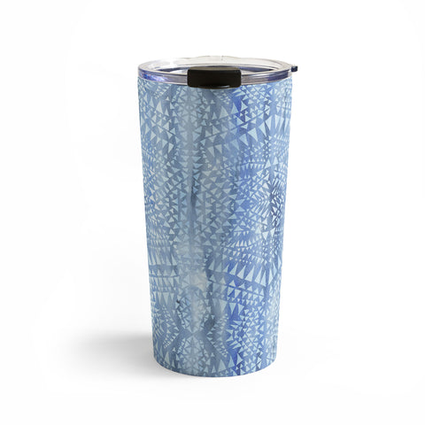 Schatzi Brown Tribal Triangles Chambray Travel Mug