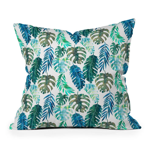 Schatzi Brown Tropical Leaf 2 Green Outdoor Throw Pillow