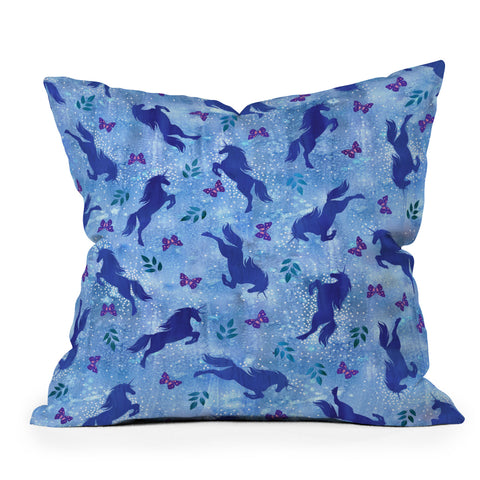Schatzi Brown Unicorn Toss Light Blue Outdoor Throw Pillow