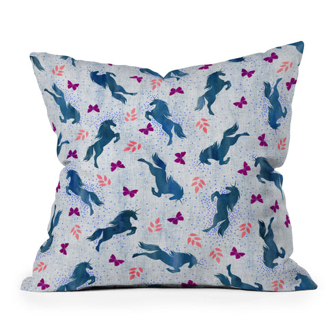 Schatzi Brown Unicorn Toss Light Linen Outdoor Throw Pillow