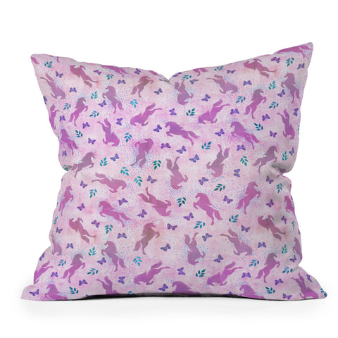 Schatzi Brown Unicorn Toss Pink Outdoor Throw Pillow