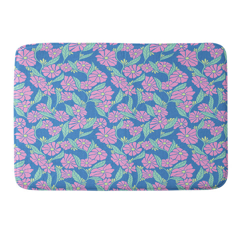 Schatzi Brown Viveta Groovy Floral Blue Memory Foam Bath Mat