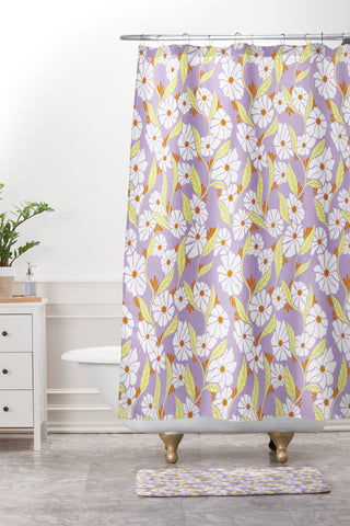 Schatzi Brown Viveta Groovy Floral Lilac Shower Curtain And Mat