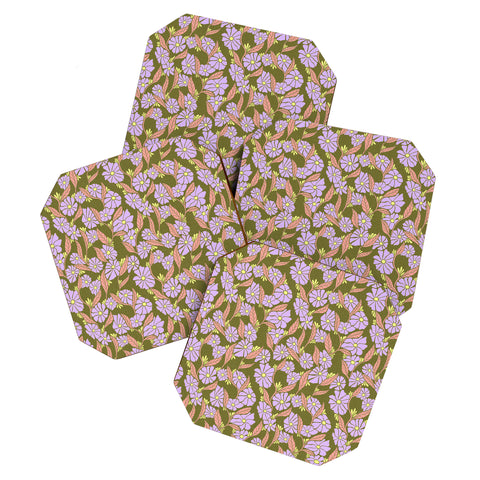 Schatzi Brown Viveta Groovy Floral Olive Coaster Set